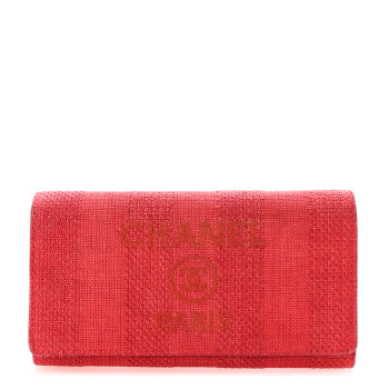 CHANEL Canvas Deauville Flap Wallet Red