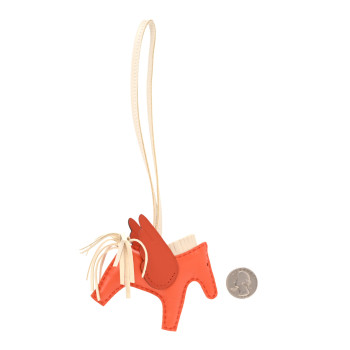HERMES Milo Lambskin Grigri Rodeo Pegase Horse Bag Charm PM Orange Poppy Craie Terre Battue