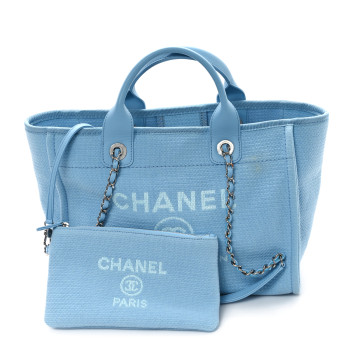 CHANEL Mixed Fibers Small Deauville Tote Light Blue CHANEL Mixed Fibers Small Deauville Tote Light Blue