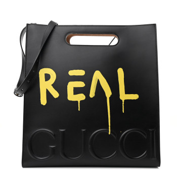 GUCCI Calfskin GucciGhost Real Medium XL Tote Black Yellow