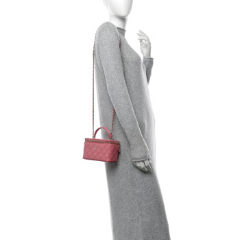 CHANEL Lambskin Quilted Small Top Handle Vanity Case With Chain Pink