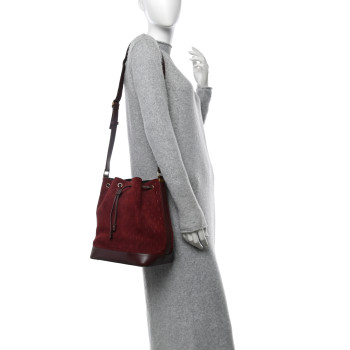 SAINT LAURENT Suede All-Over Monogram Bucket Bag Burgundy
