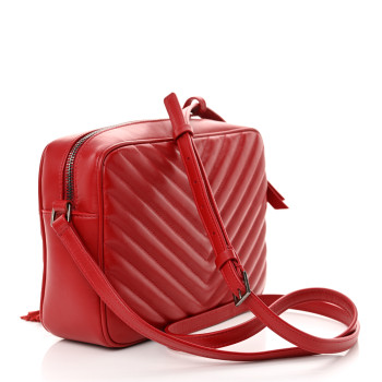SAINT LAURENT Calfskin Matelasse Monogram Lou Camera Bag Red