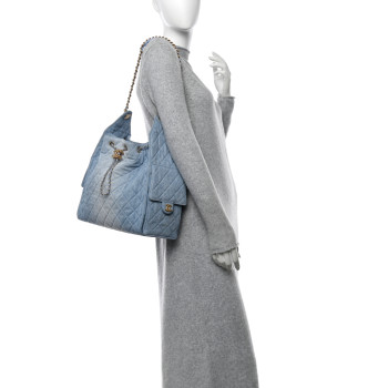CHANEL Washed Denim Quilted Medium Chanel 25 Handbag Blue