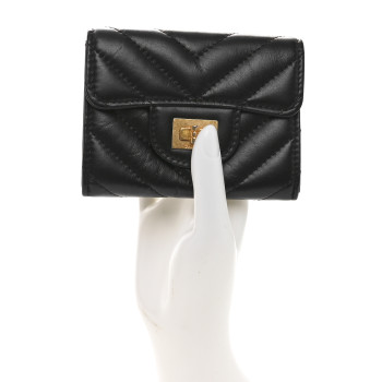 CHANEL Aged Calfskin Chevron Quilted Reissue Card Holder Wallet Black