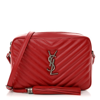 SAINT LAURENT Calfskin Matelasse Monogram Lou Camera Bag Red