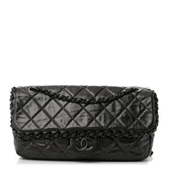 CHANEL Metallic Calfskin Quilted Medium Chain Me Flap Grey