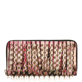 CHRISTIAN LOUBOUTIN Patent Bazin Spikes Panettone Zip Wallet Pompadour