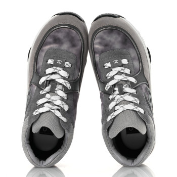 CHANEL Fabric Suede Calfskin CC Sneakers 40 Dark Grey Grey