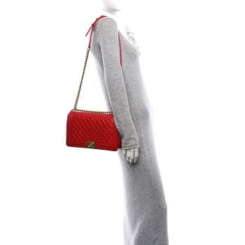 CHANEL Lambskin Quilted New Medium Boy Flap Red