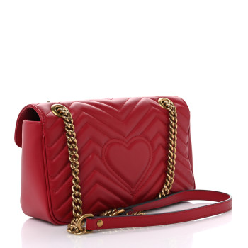 GUCCI Calfskin Matelasse Small GG Marmont Shoulder Bag Hibiscus Red