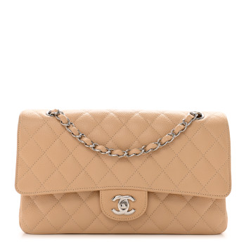 CHANEL Caviar Quilted Medium Double Flap Beige