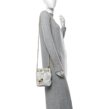 CHANEL Lambskin CC Drawstring Bucket Bag White