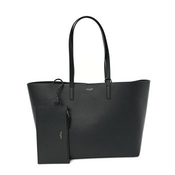 SAINT LAURENT Calfskin Large Shopping Tote Storm