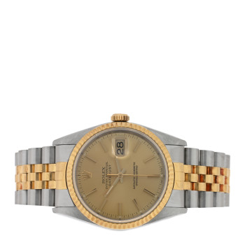 ROLEX Stainless Steel 18K Yellow Gold 36mm Oyster Perpetual Datejust Watch Champagne 16233