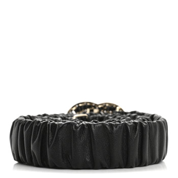 CHANEL Lambskin Metal Strass Ruched Chain CC Belt 80 32 Black
