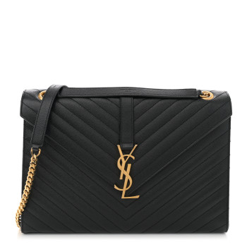 SAINT LAURENT Grain De Poudre Matelasse Chevron Large Monogram Satchel Black