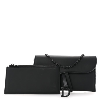 CHRISTIAN DIOR Ultra Matte Calfskin Saddle Chain Wallet Pouch Black