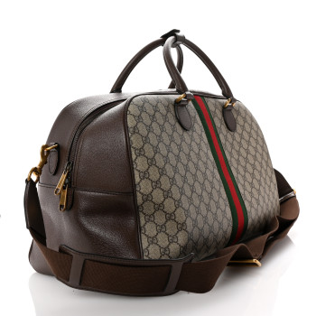 GUCCI GG Supreme Monogram Textured Dollar Calfskin Web Large Savoy Bowling Bag Beige Ebony New Acero