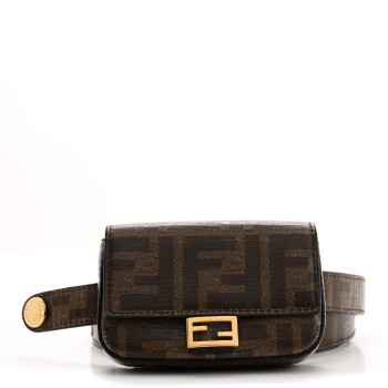 FENDI Glazed Fabric FF 1974 Belt Hip Belt Baguette Bag Mogano Panna