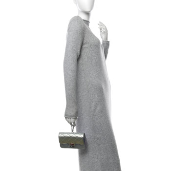 CHANEL Gradient Metallic Calfskin Quilted Clutch Silver Blue Yellow Purple