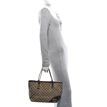 GUCCI Monogram Medium New Britt Tote Brown