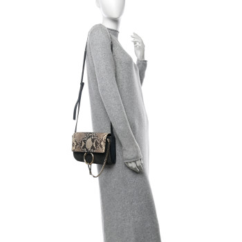 CHLOE Snakeskin Calfskin Small Faye Shoulder Bag Blue
