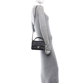 CHANEL Calfskin Quilted Small Top Handle Flap Black CHANEL Calfskin Quilted Small Top Handle Flap Black