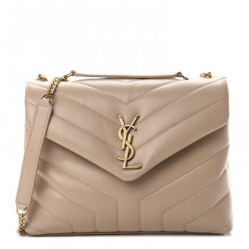 SAINT LAURENT Calfskin Y Quilted Monogram Small Loulou Chain Satchel Dark Beige