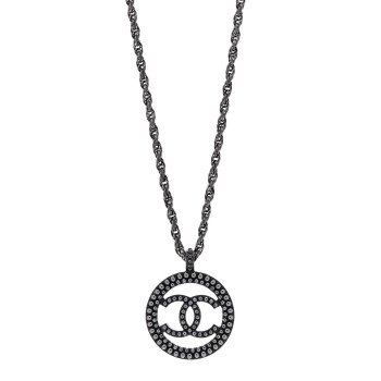 CHANEL Ruthenium Pearl CC Round Pendant Necklace