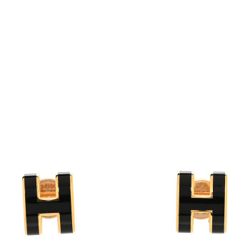 HERMES Gold Lacquered Mini Pop H Earrings Black
