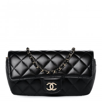 CHANEL Lambskin Quilted Glasses Case With Chain Black