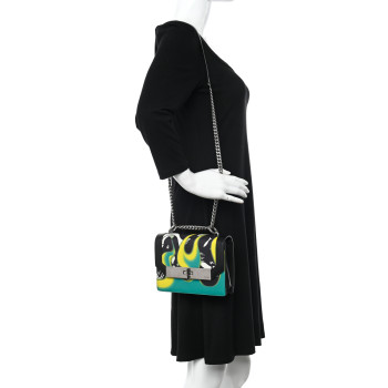 PRADA City Calfskin Severine Mermaid Print Flap Black Mango