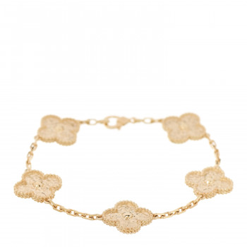VAN CLEEF & ARPELS 18K Yellow Gold 5 Motifs Vintage Alhambra Bracelet