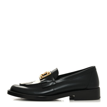 にゃおん CHANEL Shiny Calfskin CC Loafers 36.5 Black White Black