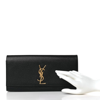 SAINT LAURENT Grain De Poudre Monogram Cassandre Clutch Black