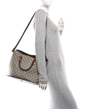 GUCCI GG Supreme Monogram Linea A Foldover Tote Brown
