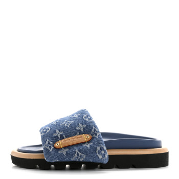 LOUIS VUITTON Monogram Denim LV Pool Pillow Flat Comfort Mule 36 Blue