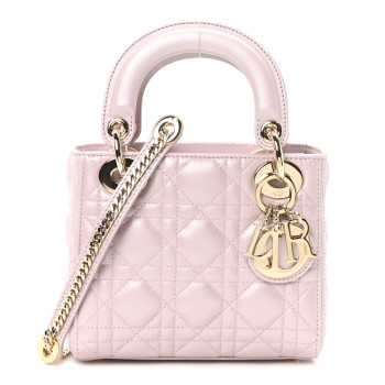 CHRISTIAN DIOR Metallic Lambskin Cannage Mini Lady Dior Lotus