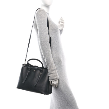 PRADA Saffiano Cuir Medium Double Handle Tote Black