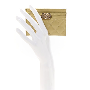 CHANEL Caviar Quilted Boy Card Holder Light Green