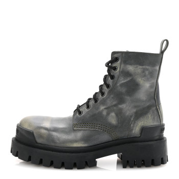 BALENCIAGA Aged Effect Calfskin Strike 20mm Lace Up Boots 37 Kaki