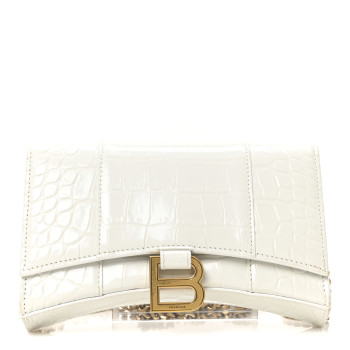 BALENCIAGA Shiny Calfskin Crocodile Embossed Hourglass Chain Bag White