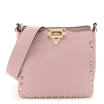 VALENTINO GARAVANI Pebbled Calfskin Mini Rockstud Flip-Lock Messenger Bag Water Rose