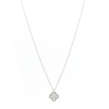VAN CLEEF & ARPELS 18K White Gold Diamond Sweet Alhambra Pendant Necklace