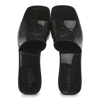 GUCCI Rubber Gucci Logo Womens Platform 20/60mm Slide Sandals 35 Black