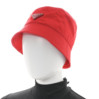 PRADA Re-Nylon Metal Triangle Logo Womens Bucket Hat M Rosso