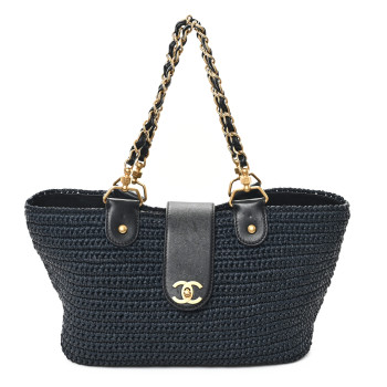 CHANEL Straw Raffia Tote Black