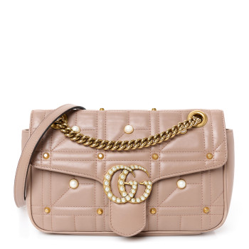 GUCCI Calfskin Matelasse Studded Small Pearly GG Marmont Shoulder Bag Porcelain Rose