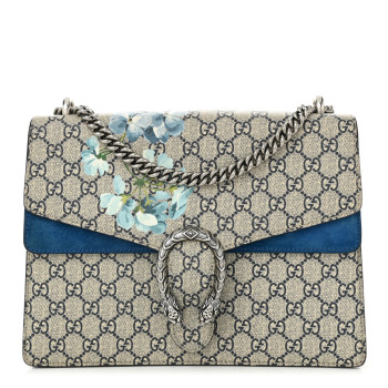 GUCCI GG Supreme Monogram Blooms Medium Dionysus Shoulder Bag Beige Navy Vintage Blue